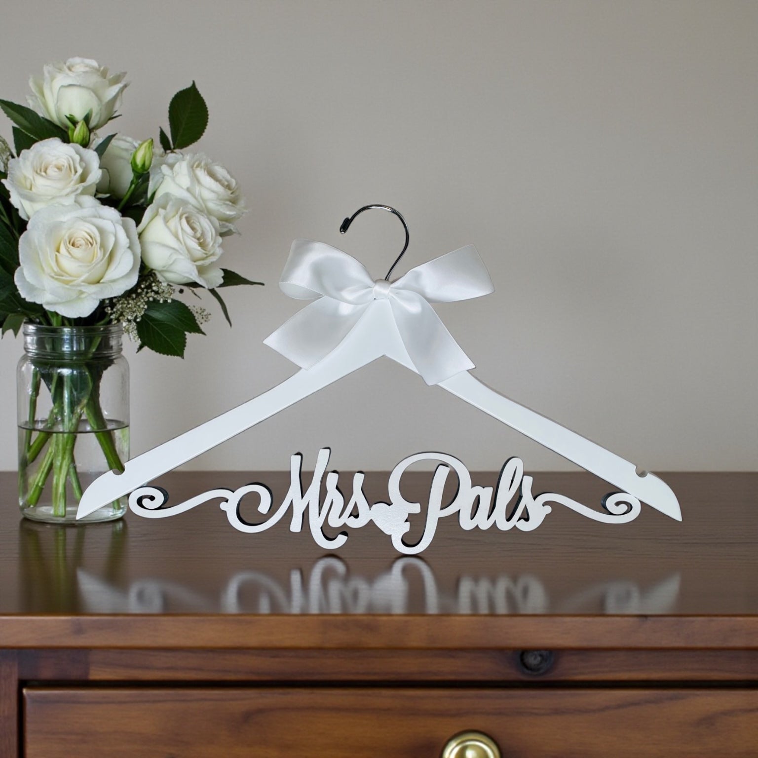 Custom Personalized Wood Wedding Hanger Custom Swirl Ornate Name Wedding Dress Bride Keepsake