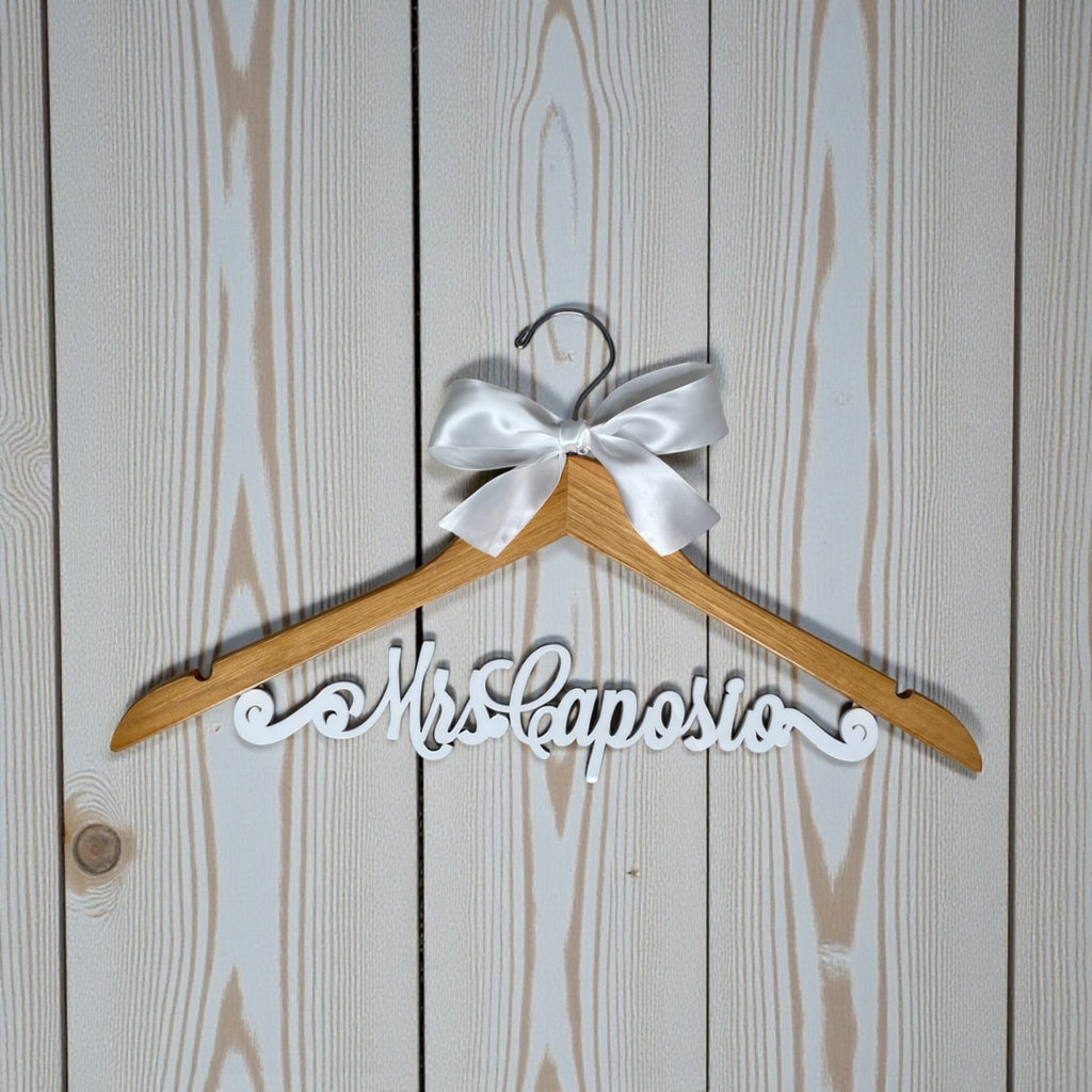 Custom Personalized Wood Wedding Hanger Custom Swirl Ornate Name Wedding Dress Bride Keepsake