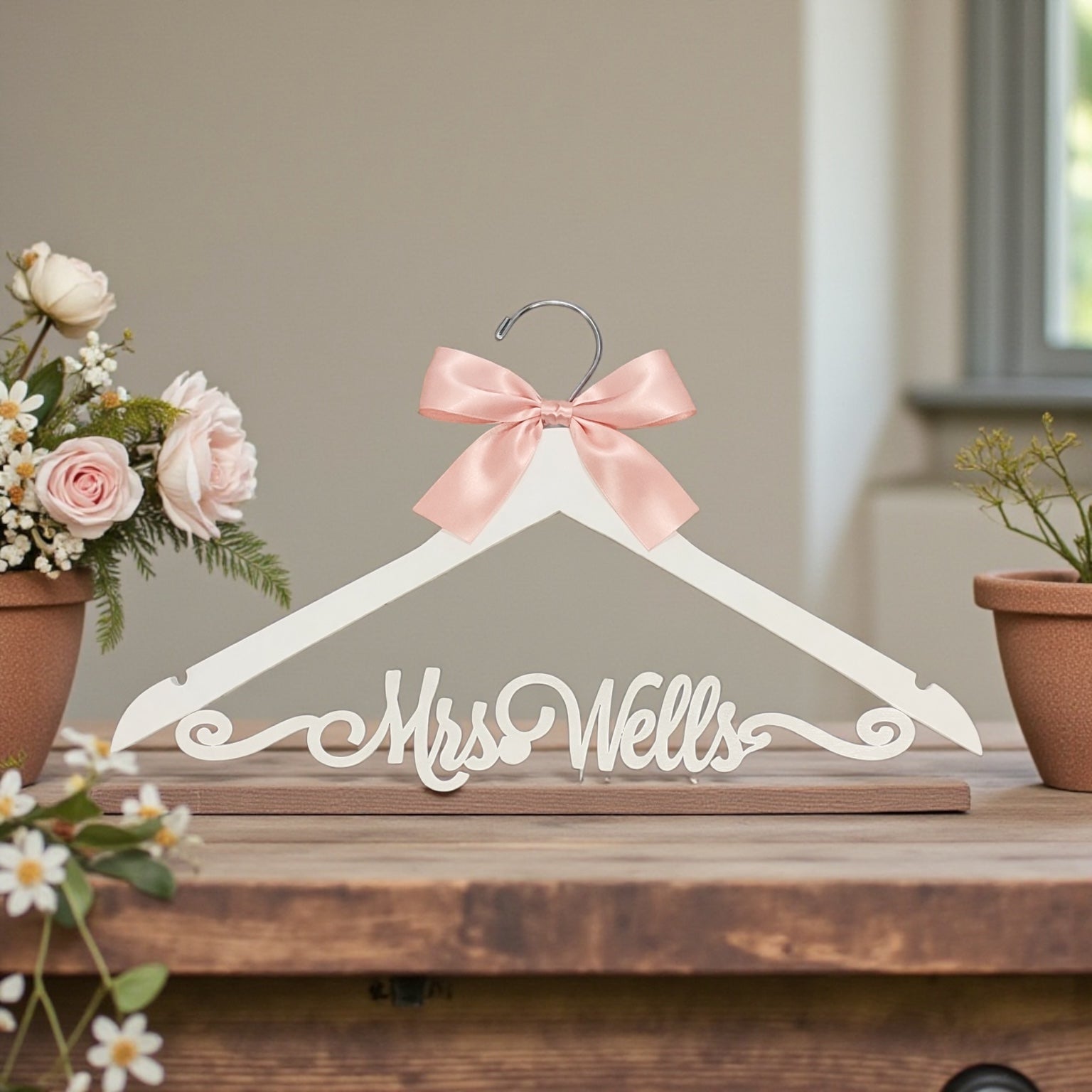 Custom Personalized Wood Wedding Hanger Custom Swirl Ornate Name Wedding Dress Bride Keepsake