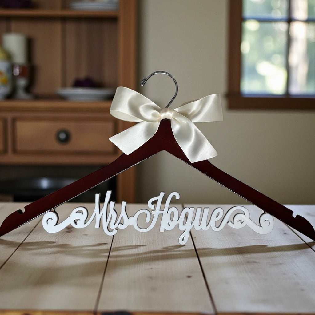 Custom Personalized Wood Wedding Hanger Custom Swirl Ornate Name Wedding Dress Bride Keepsake