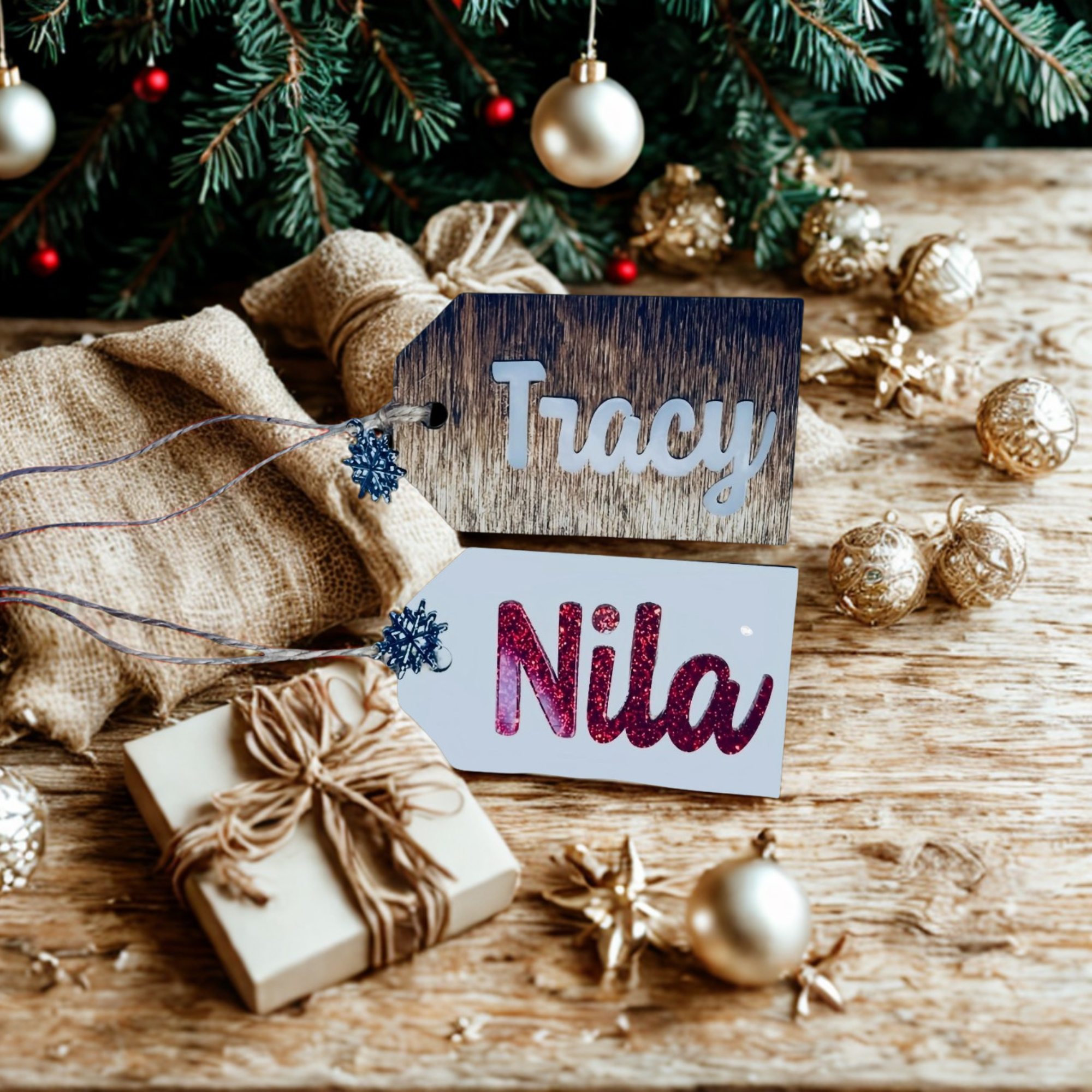 🎄 Personalized Stocking Tags – Custom Name • Laser Cut • Holiday Gift Tags