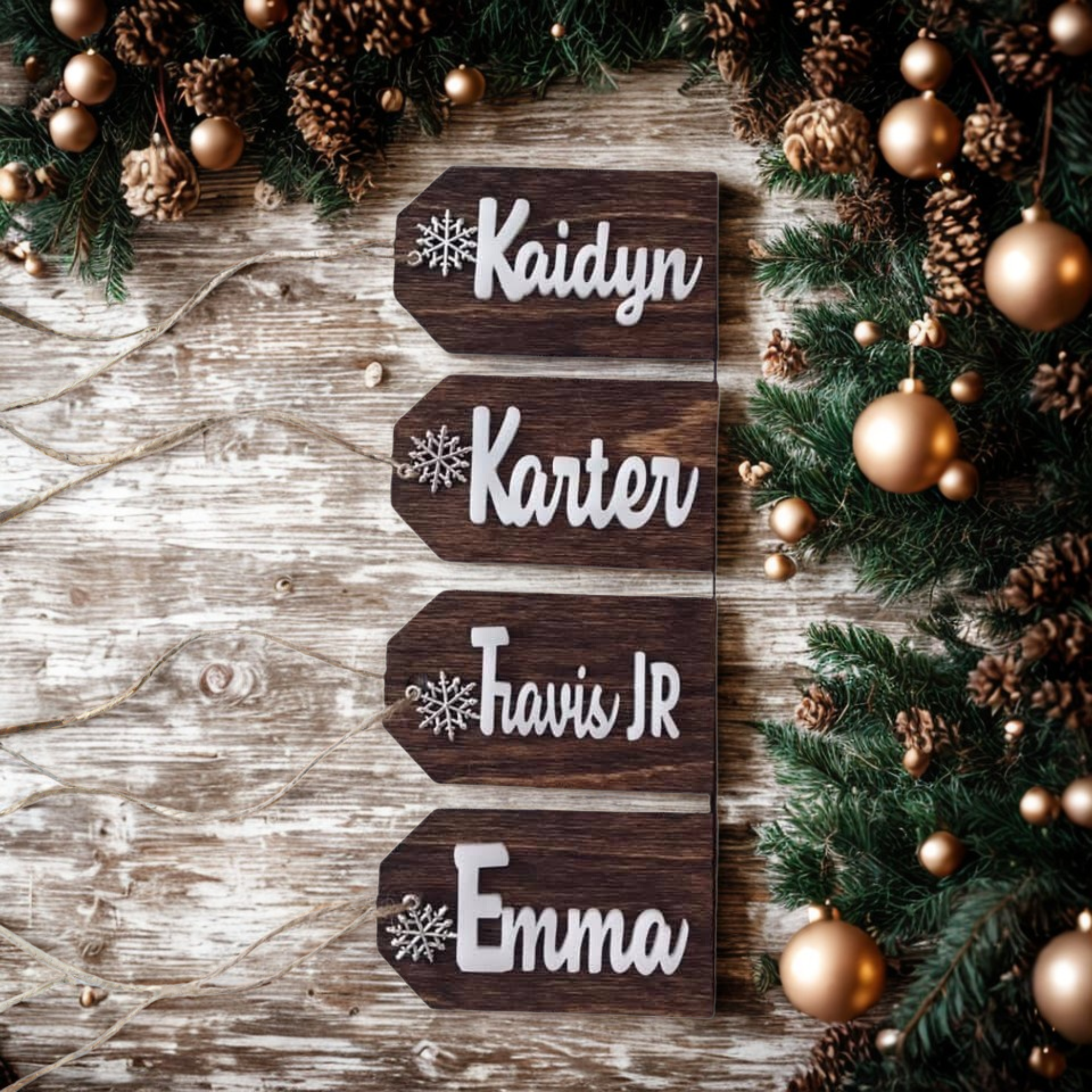 🎄 Personalized Stocking Tags – Custom Name • Laser Cut • Holiday Gift Tags