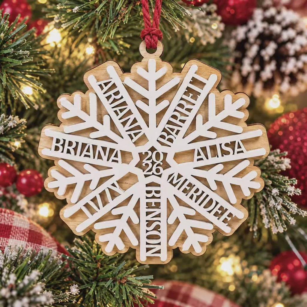 Personalized Family Christmas Ornament Custom Snowflake Date Frosted Cookie Wooden Family Keepsake