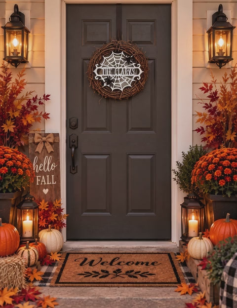 Personalized Halloween Spiderweb Wreath | Custom Family Name Door Decor