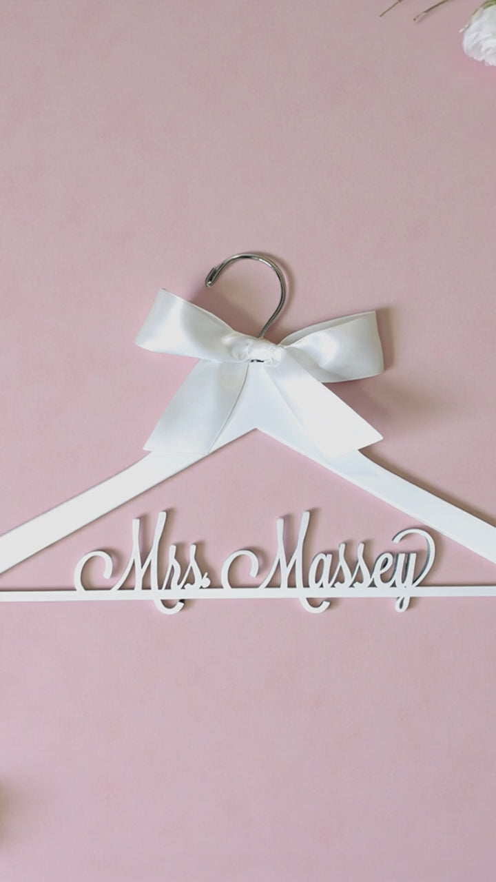 Custom Personalized Bride Wedding Dress Hanger With Bow Bridal Gown Name Keepsake