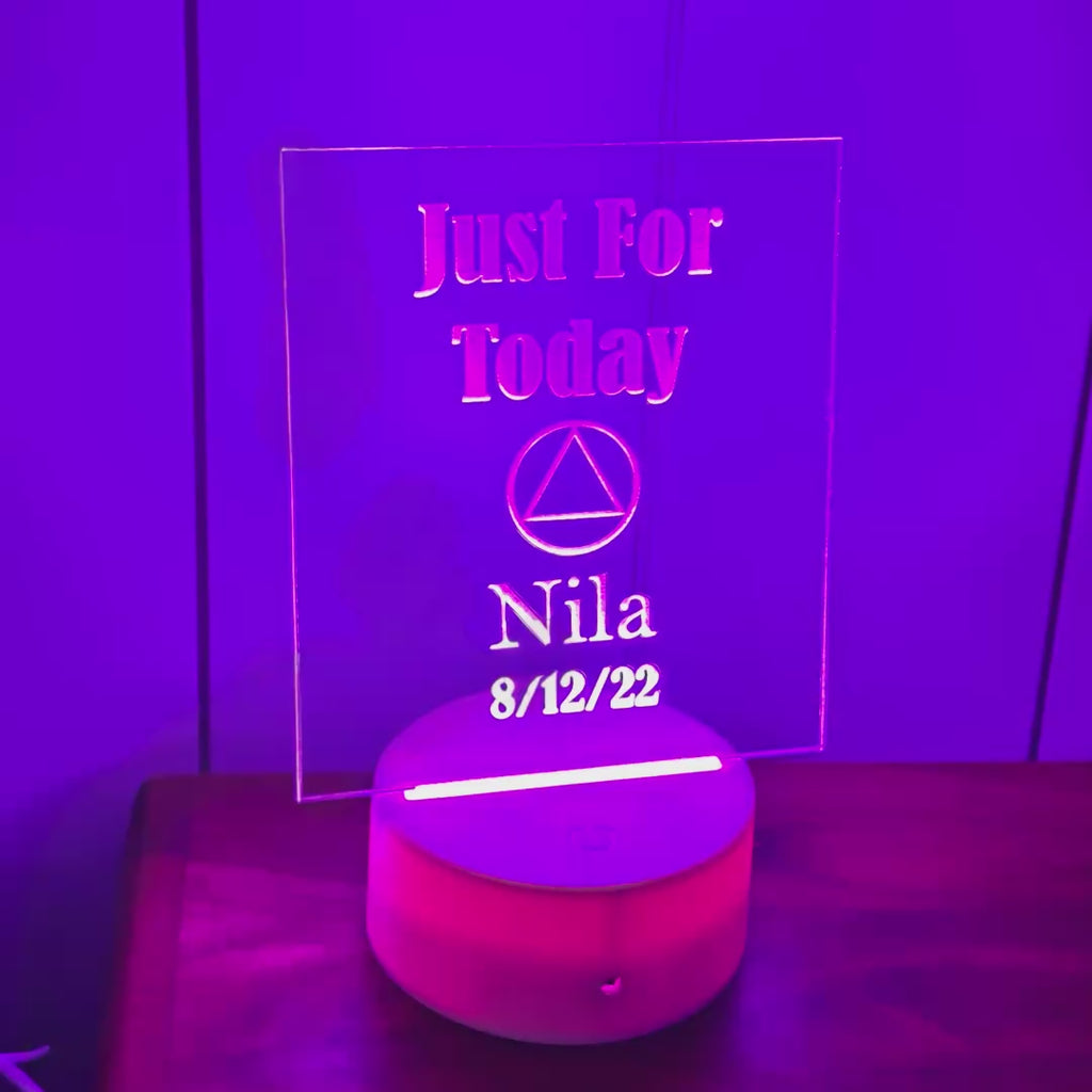 Personalized Sobriety Light  Recovery Night Light AA Gift Custom Name Sober Date Color Changing LED Acrylic Lamp