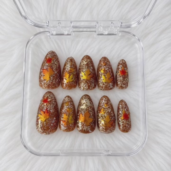 Falling Glitter Handmade Fall Leaf Gel Press-On Nails