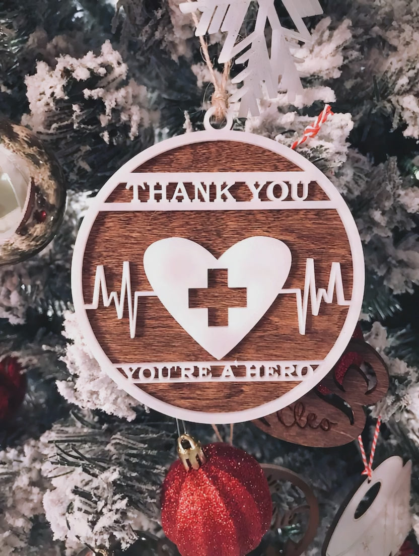 Healthcare Worker Thank You Hero Nurse Doctor RN EMT Christmas Medical Ornament 2025
