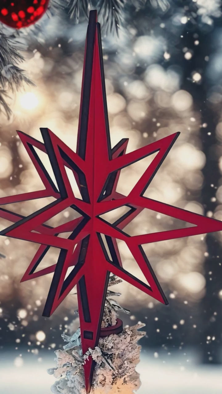 3D Wooden Christmas Star Laser Cut Tree Topper $23-$40 Red Gold Silver Natural
