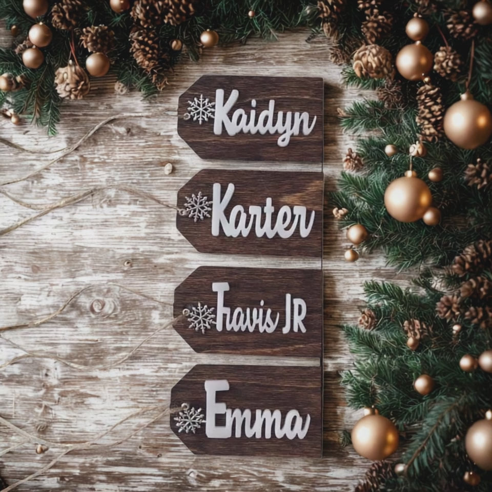 🎄 Personalized Stocking Tags – Custom Name • Laser Cut • Holiday Gift Tags