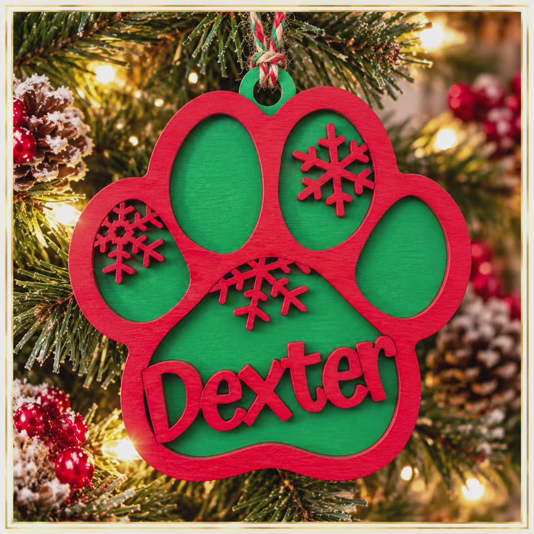 Personalized Dog Christmas Ornament Custom Pet Name Paw Print Ornament Wooden Gift